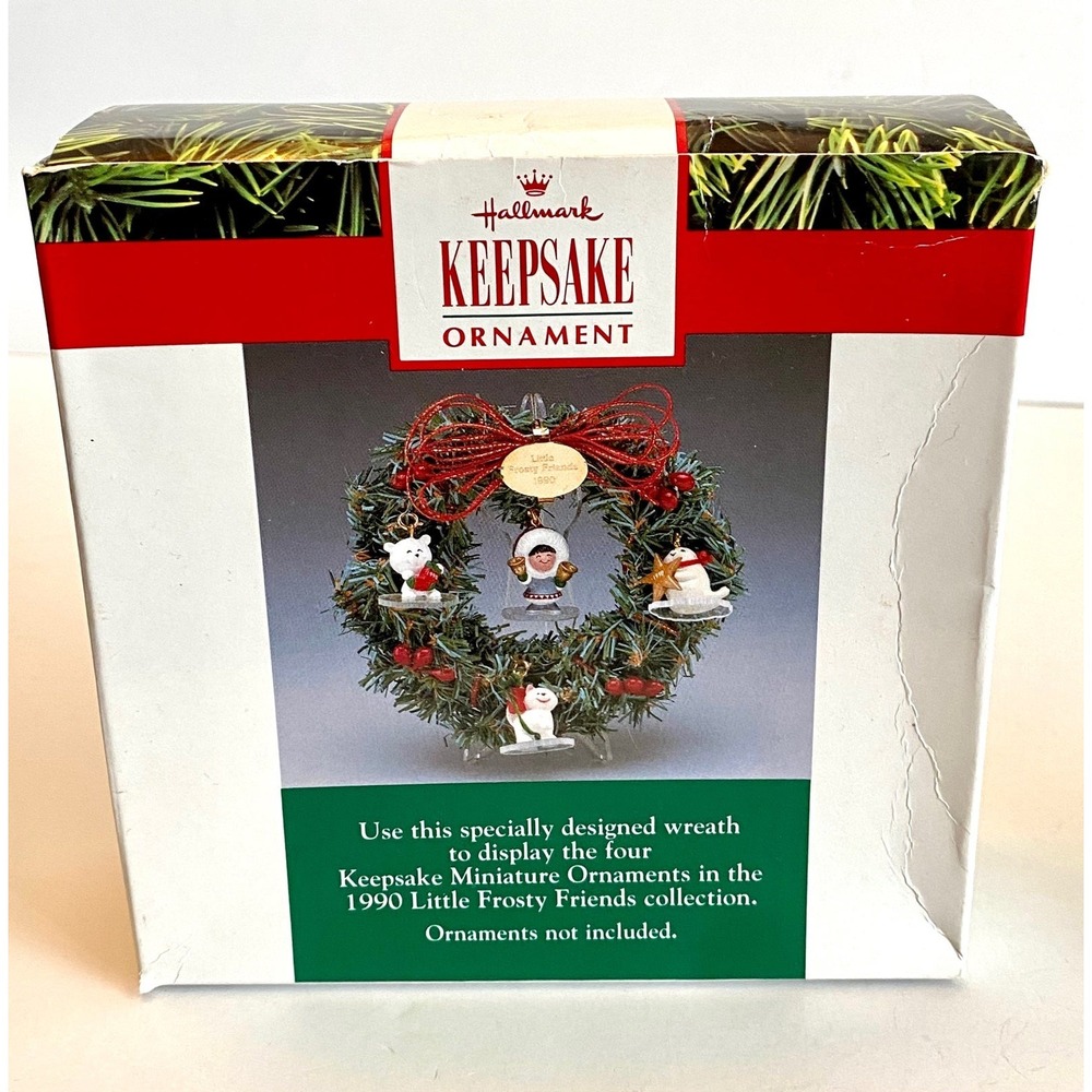 Hallmark 1990 Little Frosty Friends Memory Wreath Miniature Ornament Stand Box - Picture 3 of 10